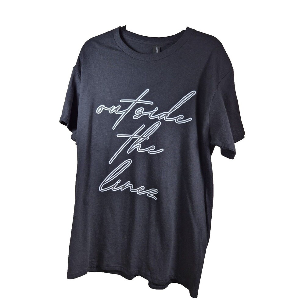 Gildan Mens L Outside The Lines Black Graphic T-Shirt NWT Short Sleeve Crew Neck